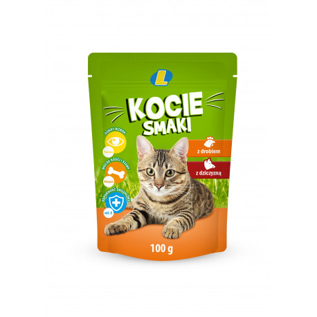 Karma dla kotów Kocie Smaki z drobiem i dziczyzną 100g Lewiatan