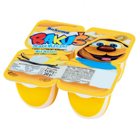 Bakoma Bakuś Deser mleczny o smaku śmietankowo-waniliowym 240 g (4 sztuki)