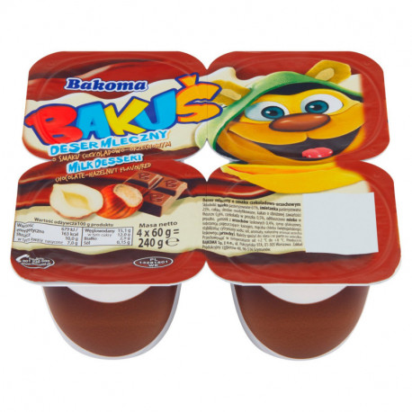 Bakoma Bakuś Deser mleczny o smaku czekoladowo-orzechowym 240 g (4 x 60 g)
