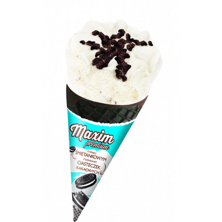 Lody Maxim premium rożek śmietankowy z kawałkami ciasteczek kakaowych 120 ml